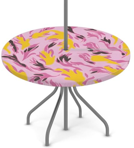 Woltant Tovaglia rotonda con foro per ombrellone e cerniera, facile da pulire, con bordi elastici, protezione per tavolo da giardino, patio, barbecue (motivo artistico)