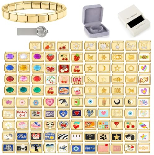 papasgix Personalisierte Italian Charm Bracelet Charms Gold Silber 10pcs Module für 9mm Italian Style Charms für Damen DIY Abnehmbar Italienisches Charm Armband Mädchen Geschenk
