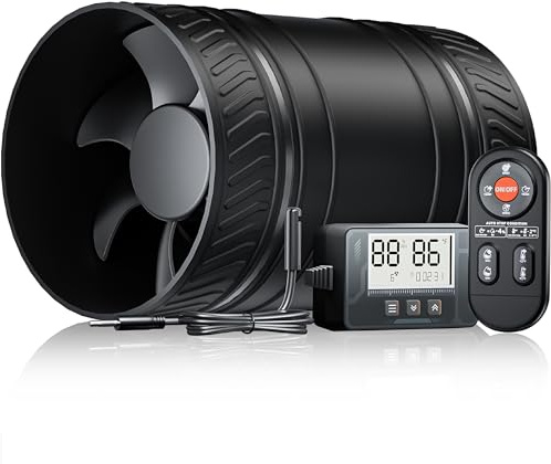 SBONNI Rohrlüfter 100mm mit Feuchtigkeitssensor Temperatursensor Timer Automatische Belüftung, 95-310m³/h 6 Stufen Rohrventilator, Inline Abluftventilator Fernbedienung, Gewächshaus Bad Keller P125