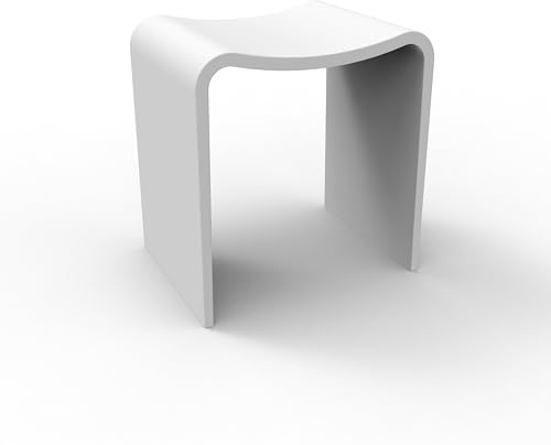 MEDUNJESS Duschhocker Modern Duschstuhl für Senioren 150 kg, Rutschfester Badhocker luxuriöser Kunststein Badezimmerhocker, Spa Duschsitz Weiß Matt 42,5 x 40 x 30 cm