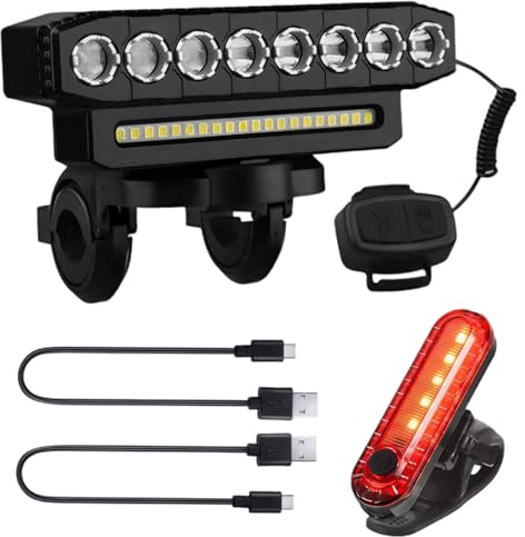 Peosaard Electric Bike Horn, 6-Mode Rechargeable Front & Rear LED Bike Lights for Outdoor