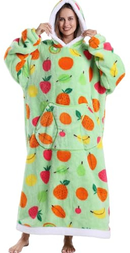 JOREAY Bärbar filt för kvinnor, söt överdimensionerad mjuk bekväm varm huvtröja filt, mors dag gåvor till mamma, Äpple och ananas, Oversized