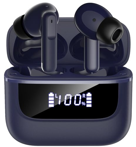 Wireless Earbuds, Bluetooth 5.4 In Ear Headphones HiFi Stereo Deep Bass Ear Buds 6 Mic ENC Noise Cancelling Clear Calls 48H Playtime Earphones LED Power Display IPX7 Waterproof, for Android iOS Blue