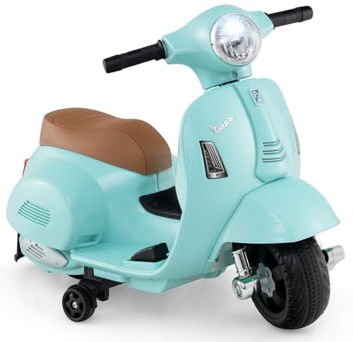 COSTWAY Kinder Motorrad Elektrisch, Vespa 6V Motorrad mit LED-Scheinwerfer & Hupe, 2-2,5 km/h Elektro Kindermotorrad mit Stützrädern, Elektrofahrzeug für Jungen & Mädchen von 18-36 Monaten (Grün)