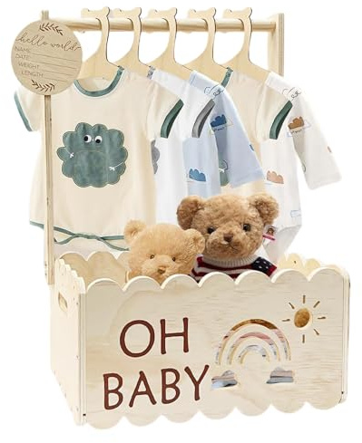 Cesta Para Baby Shower Con Perchero, Cajas De Madera Con Asas, Organizador De Ropa Para Niñas Niños Familia E Hijas