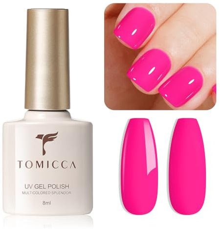 TOMICCA UV-nagellack, neon rosa gel nagellack UV/LED blötläggning gel nagellack lämplig för nybörjare nagelkonst salong gör-det-själv hem, 8 ml