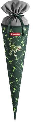 Step by Step Schultüte „Dino Night Tyro“, grün, passend zum Schulranzen, aus recycelten PET-Flaschen, Verschluss aus Stoff, 5 l Füllvolumen, 70 cm Höhe