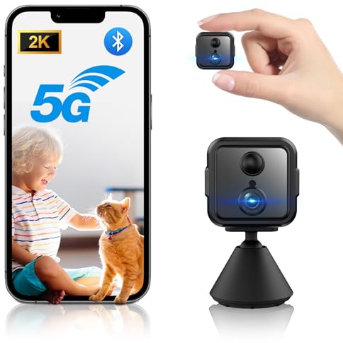 iPalamila 2K HD 21 Tage Mini Kamera, 5G WiFi & Bluetooth Überwachungskamera, Indoor Nachtsicht Sicherheitskamera Zwei-Wege-Gespräch mit Bewegungserkennung für Home Office Mattschwarz