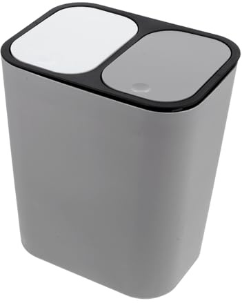 Alipis Cubo de Basura Doble Compartimento con Tapa Gris para Cocina Separación Residuos Secos y Húmedos Contenedor Reciclaje y Resistente para Hogar