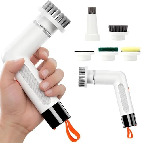 xoermioy 6-in-1 Electric Spin Scrubber with 5 Brush Heads – Cordless, Rechargeable, Dual-Speed & Waterproof, Electric Scrubber for Cleaning Bathroom Tile Floor Window Kitchen Sink