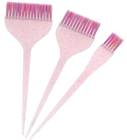 CIYODO Set de 3 Pinceles Aplicadores de Tinte Cabello con Mango Largo Cerdas Suaves y Purpurina Herramientas Profesionales de Peluquería para Salones y Uso Doméstico