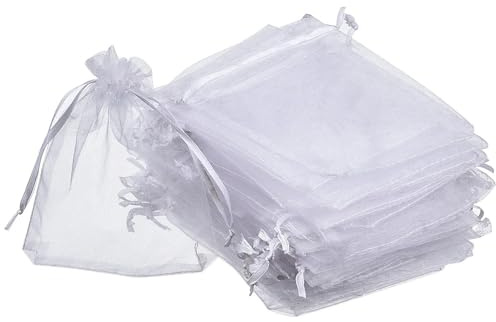 Bangbobi 120 Stück Organza Beutel 7x9 cm, Weiß, Organzasäckchen mit Kordelzug für kleine Geschenke, Geschenktüten klein, Säckchen zum Befüllen, kleine, Hochzeit, Party