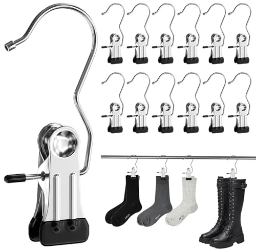 30 Pcs Metal Clothes Pegs Hanging Clip,360° Rotatable Boots Hanger Clips | Laundry Hook Clips,Stainless Steel,Clamp Hangers,Hanging Pins for Clothes,for Boots,Pants,Sock,Towels,Blanket,Hat