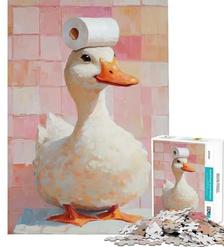 Puzzle pour Adultes 1000 pièces Canard avec Chapeau en Papier Toilette Jeu Stimulant et éducatif Décoration Parfaite Cadeau Amusant (Dimensions 38x52cm)