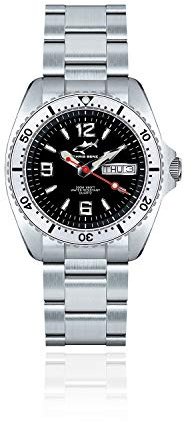 CHRIS BENZ ONE Medium 200M Taucheruhr mit Metallband, Tintenfischschwarz, silberne Lünette