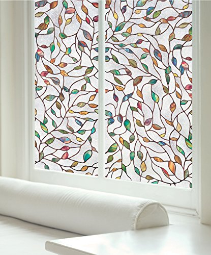 Artscape New Leaf | Privacy Window Film with Stained Glass Pattern | Non-Adhesive & UV Protection | Easy to Apply & Removable | 61 x 91 cm