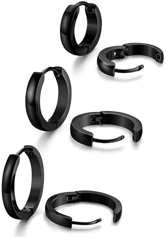 Jstyle Stainless Steel Mens Womens Hoop Earrings Huggie Ear Piercings Hypoallergenic Black