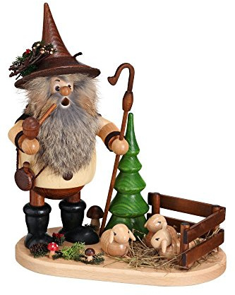 DWU Erzgebirgischer Räuchermann® Waldwichtel Schäfer auf Brett Natur - inkl. Original Crottendorfer Räucherkerzen #903