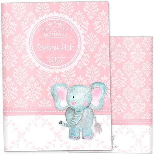 OLGS Mutterpasshülle 3-teilig personalisiert rosa Little Lady | Baby Schwangerschaft Geschenkidee Schutzhülle für den Mutterpass | Für werdende Mütter (Mutterpass mit Namen, Elefant)