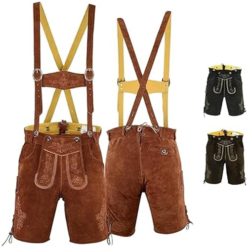 German Wear Kurze Trachtenlederhose Lederhosen mit Hosenträger (DE/NL/SE/PL, Numerisch, 44, Regular, Kurz, Kastanienbraun)