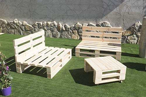 Palets Talavera Conjunto 2X Sofa de Palet 120cm x 80cm + 1x Mesa 80cm x 48cm Lijado Y Cepillado -Interior/Exterior Nuevo-Natural (2X Sofa 120x80cm + 1x Mesa 80x48cm)