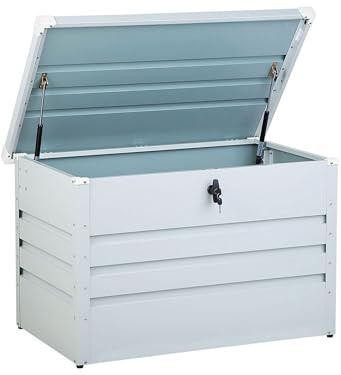 Beliani Metall-Gartentruhe 300 l hellgrau Kissenbox Auflagenbox für die Terrasse wasserdicht Aufbewahrungsbox Gartenbox Cebrosa
