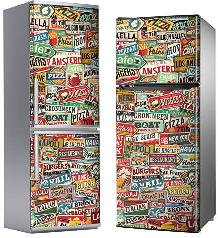 Vinilo Adhesivo Decorativo para Nevera con Diseño de Carteles Vintage (185cm x 60cm)