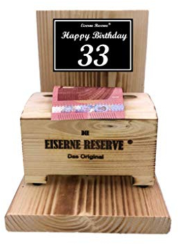 Originelle lustige Geldgeschenke zum 33. Geburtstag Geschenkideen für Männer und Frauen - Eiserne Reserve Geldbox - Text s/w Happy Birthday 33 Geburtstag