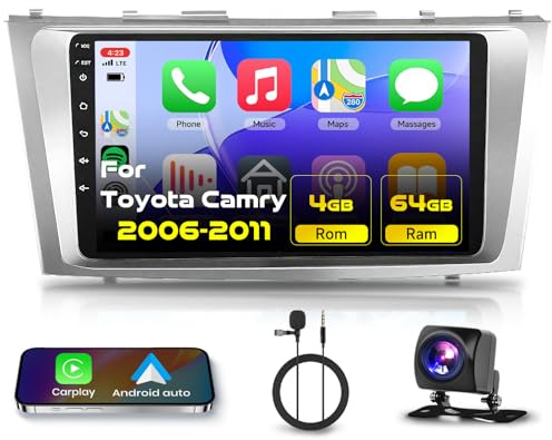 for Toyota Camry 2006 2007 2008 2009 2010 2011 Android Car Stereo 9 Inch HD Touch Screen Car Radio with Wireless CarPlay Android Auto, WiFi, GPS Navigation, BT, FM Radio, USB, Rear Camera 4G+64G