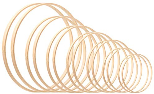 Rannco Wreath Rings, 14 Pack 7 Sizes (4 5 6 7 8 9 10 lnch) Wooden Bamboo Floral Hoop Wreath Macrame Craft Hoop Rings for DlY Dream Catcher, Wedding Wr