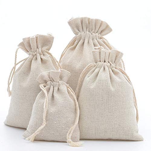 Dahi 25pcs Petits Sachet en Tissu Pochon Coton 10x14cm Sac Toile de Jute Pochette Tissu Cordon Sachet Bijoux Sacs Cadeau Reutilisable