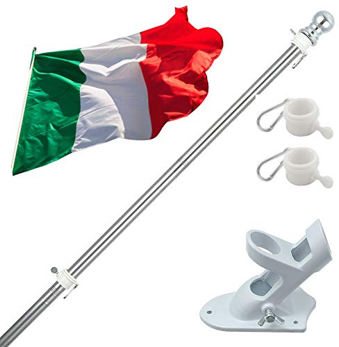 HORSE SECRET Kit di palo di bandiera in alluminio, 150 cm, con supporto per palo di bandiera in acciaio inossidabile a fissaggio a parete con anelli rotanti, include bandiera italiana