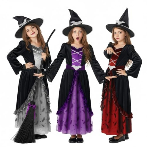 Morph Hexenkostüm Kinder, Kostüm Hexe Mädchen, Hexe Kostüm Kinder, Halloween Kostum Mädchen, Karneval Kostum, Fasching