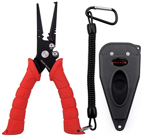 CRAZY SHARK Multifunktionale Angeln Zangen - Linie Cutter - Hook Remover Tackle - 18 cm Angel Zubehör mit Wolframstahl-Geflechtschneider, Hülle und Umhängeband