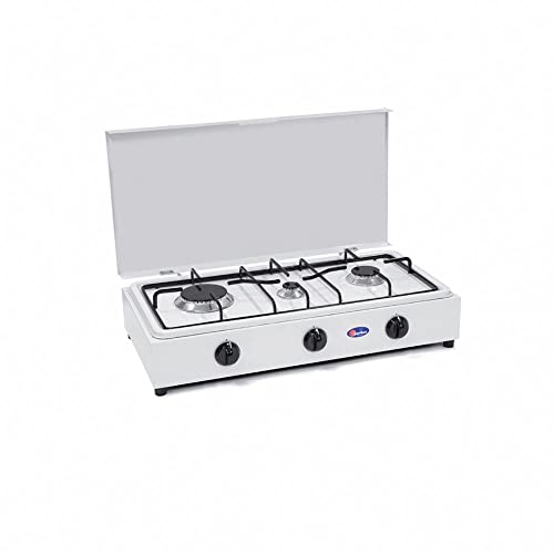 Hornillo de mesa Parker 3 fuegos con tablero extraíble para la limpieza alimentado gas metano para uso exterior FO300CGPM