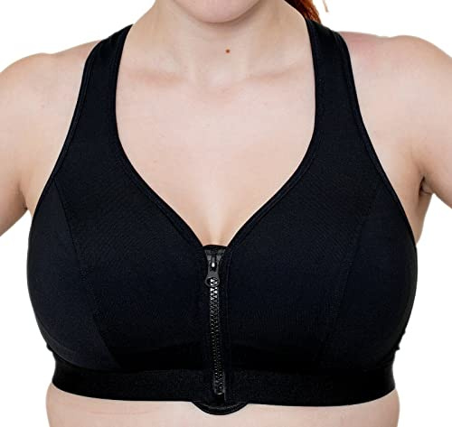 Gemm Womens Plus Size Medium Sports Bra High Impact Non Wired Zip Front Fastening UK