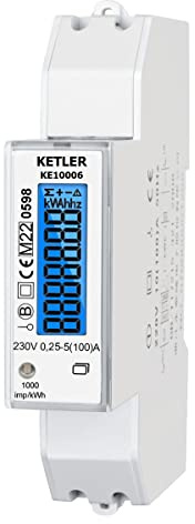 KETLER - KE10006 : Compteur électrique - Monophasé 100 A - Certifié MID - Remise à zéro partielle - Simple tarif