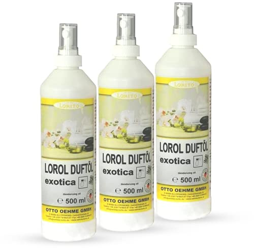 Lorito Lorol Exotica Duftöl 3 x 500ml, Raumduft Spray für Toilette | Duftspray für Bad und WC, Lufterfrischer mit herrlichem Frischeduft, für ein angenehmes und frisches Raumklima