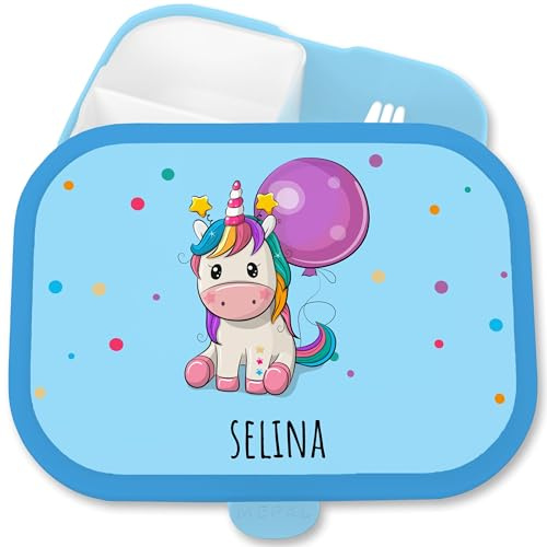 Brotdose Kinder Campus für Mepal - Einhörner - Brotbox süßes Einhorn Lunchbox Unicorn Geschenk Schulanfang I - 750 ml - Blau - vesperbox kita vorschulkinder geschenke einhörnern süsses