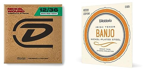 Dunlop DJN1236 Nickel Irish Tenor Banjo Strings (Pack of 4) & D'Addario EJ63i 12-36 Nickel Irish Tenor Banjo String