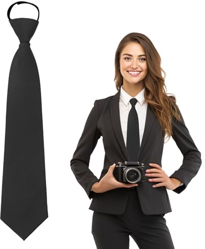 Luckyvestir Krawatten für Damen, Schulkrawatten für Mädchen, verstellbar, schwarz/rot, vorgebundener Reißverschluss für Uniformen, 35,6 x 8 cm, Schwarz, 14.6 x 3.15