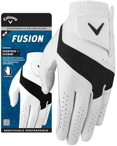 Callaway Golf Fusion Golfhandschuh (auf der rechten Hand getragen, Kadett (Kurze Finger), Größe M, Weiß/Anthrazit)