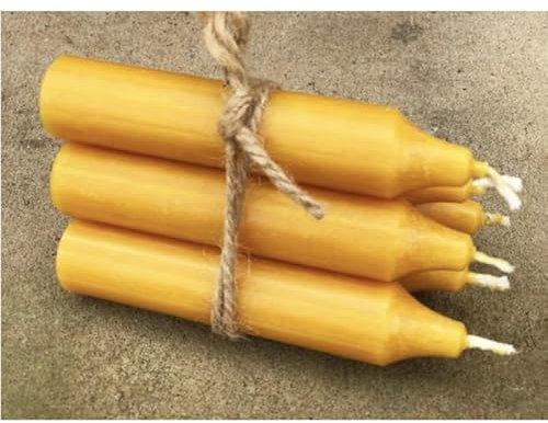 6 Honey Yellow Short Dinner Candles, Rustic Mustard Taper Bistro Dining 11cm, Tied Bundle, Cute Homewarming Gift