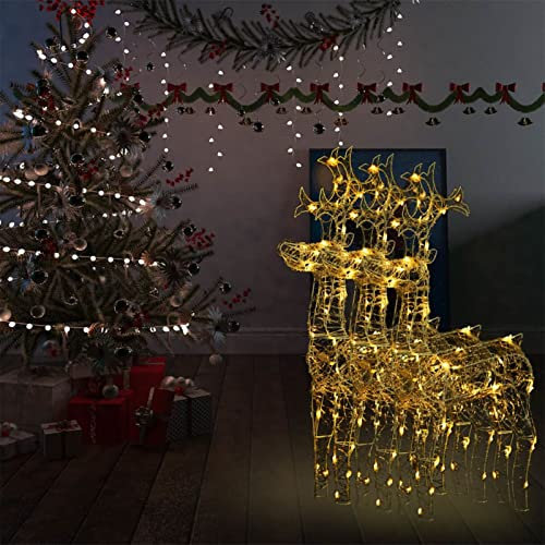 Homgoday LED-Rentier, Weihnachtsrentiere, Acryl, Dekoration, mit 90 LEDs, 8 verschiedene Lichteffekte, für drinnen und draußen, Baum, Rasen, Garten, warmweiß, 3 Stück, 60 x 16 x 100 cm