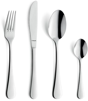 Amefa Elara - Cubertería (24 piezas, acero inoxidable 18/0, acabado brillante, diseño armonioso y atemporal para una elegancia moderna, cubertería de mesa, sujeción cómoda)