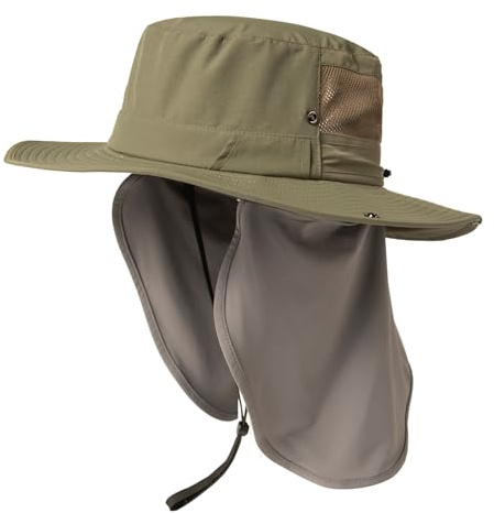 TOP-EX XL/XXL Sonnenhut Herren Wasserdicht Sonnenschutz Mütze mit Sonnenbrillenhalter Breite Krempe Outdoor Trekking Hut mit Nackenschutz Safari Sommer Mütze Faltbar 94603_Armeegrün L/XL