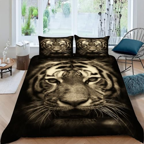 MAQUE Wild BettwäSche 135x200 bengalischer Tiger 3D-gemustertes Mikrofaser Bettwäsche-Sets, Weich Bettbezug mit Reißverschluss und 2 Kissenbezüge 80 x 80cm