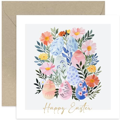 Old English Co. Easter Card for Mum - Happy Easter Greeting Card with Flower Egg Artwork - Gold Foil - Special Flower Easter Holiday Cards for Her - For Granddaughter, Grandmother, Aunt, Daughter