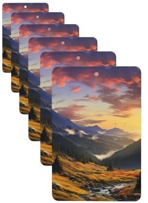 6 Stück Auto-Lufterfrischer Berg, Sonnenuntergang, Landschaft, Druck, hängende Lufterfrischer, Duftkarten, niedliches Autozubehör für Auto, Zuhause, Büro, Schrank, Badezimmer