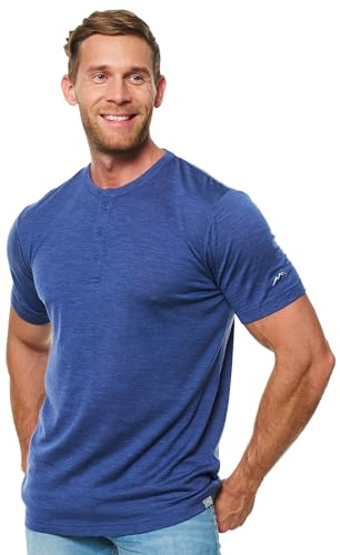 Merino.tech Tee Shirt Homme - T Shirt Sport Homme Merinos en sous Vetement Merinos à Manches Courtes (Medium, Windsor Blue Henley)